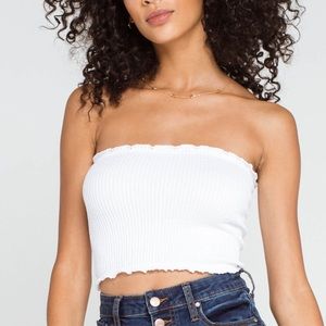 Bozzolo White Ribbed Tube Top